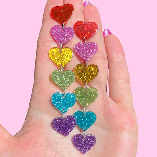 Glitter Heart Rainbow Stud Earrings