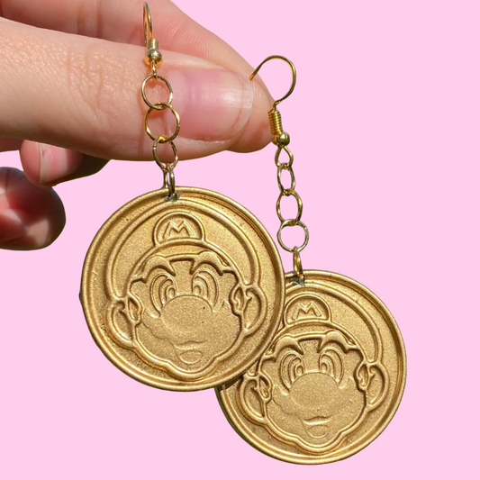 Gold Mario Coin Earrings